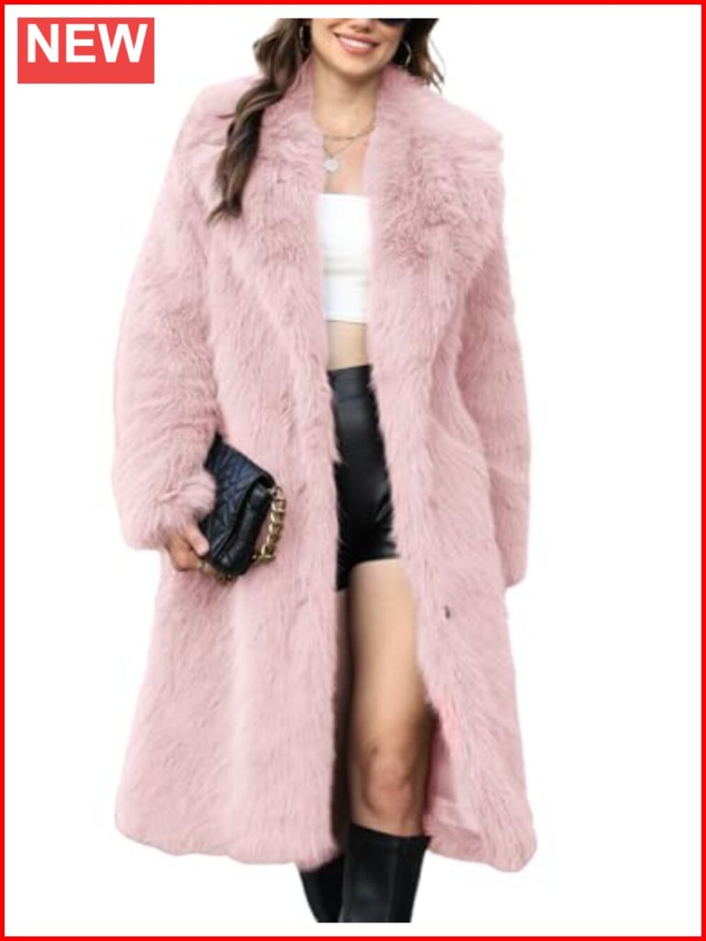 Faux Fur Coat Lapel Collar Long Fluffy Furry Jacket